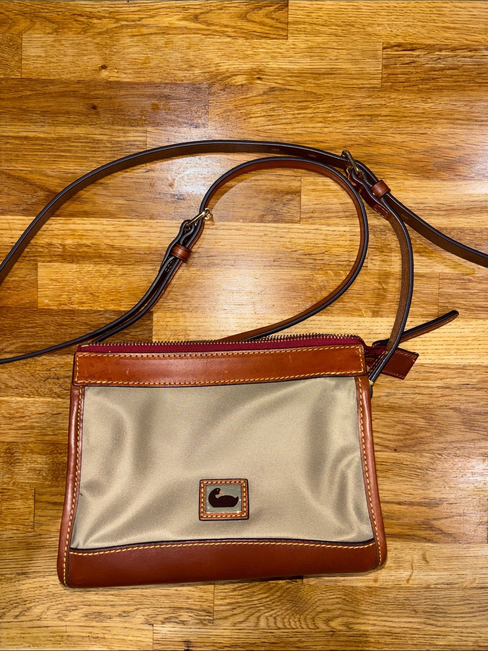 Dooney & Bourke sage green and Brown Nylon Crossbody with Leather Trim